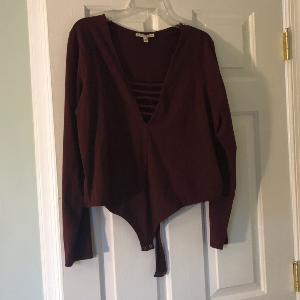 Express maroon body suit XL long sleeved